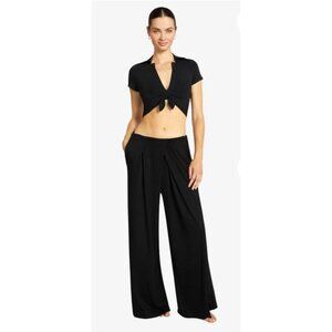 Robin Piccone Ava Cover Up Pants Black Size M Wide Leg Beach Resort